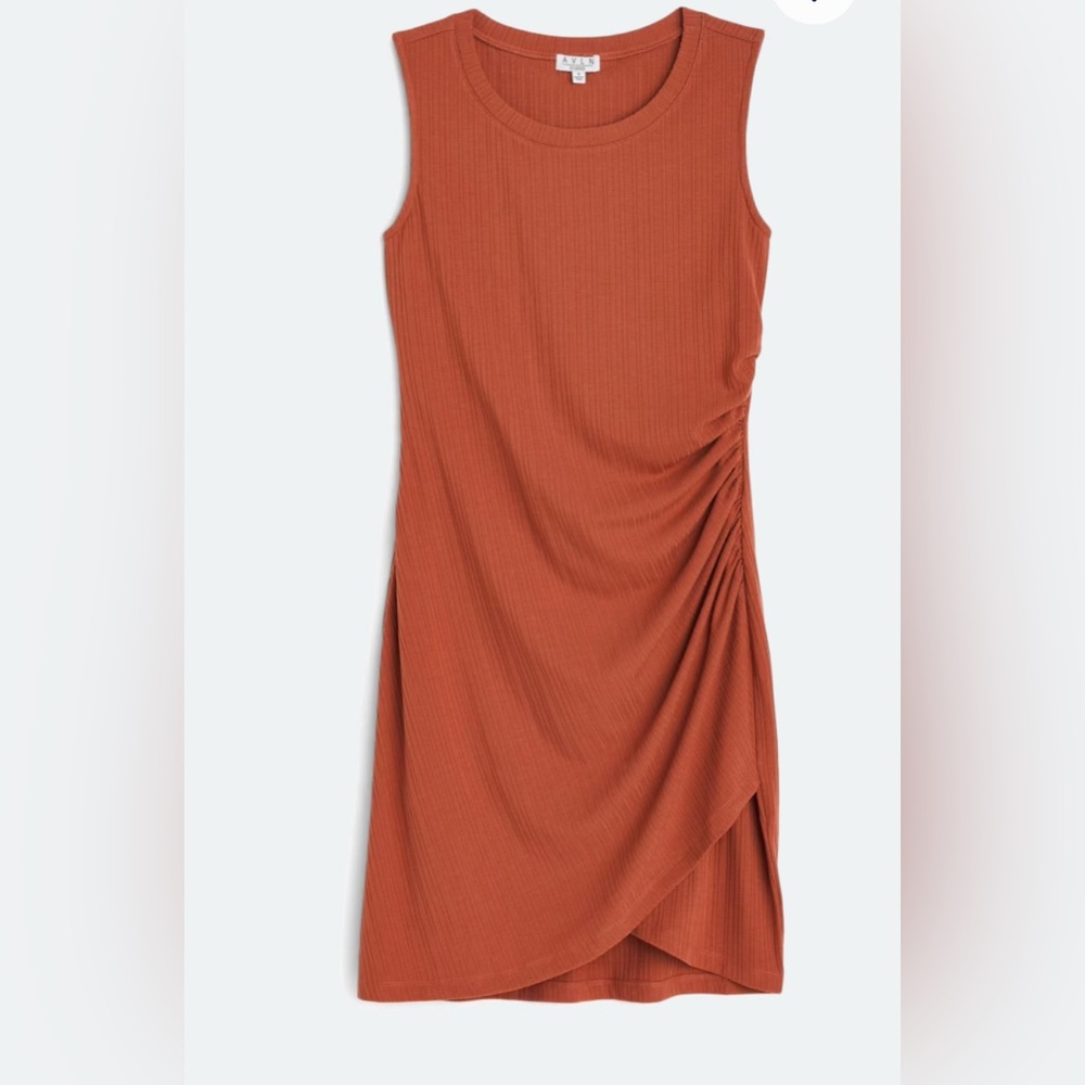 Alvn Studio Lane Ruched Fitted Knit Rib Dress—Size L